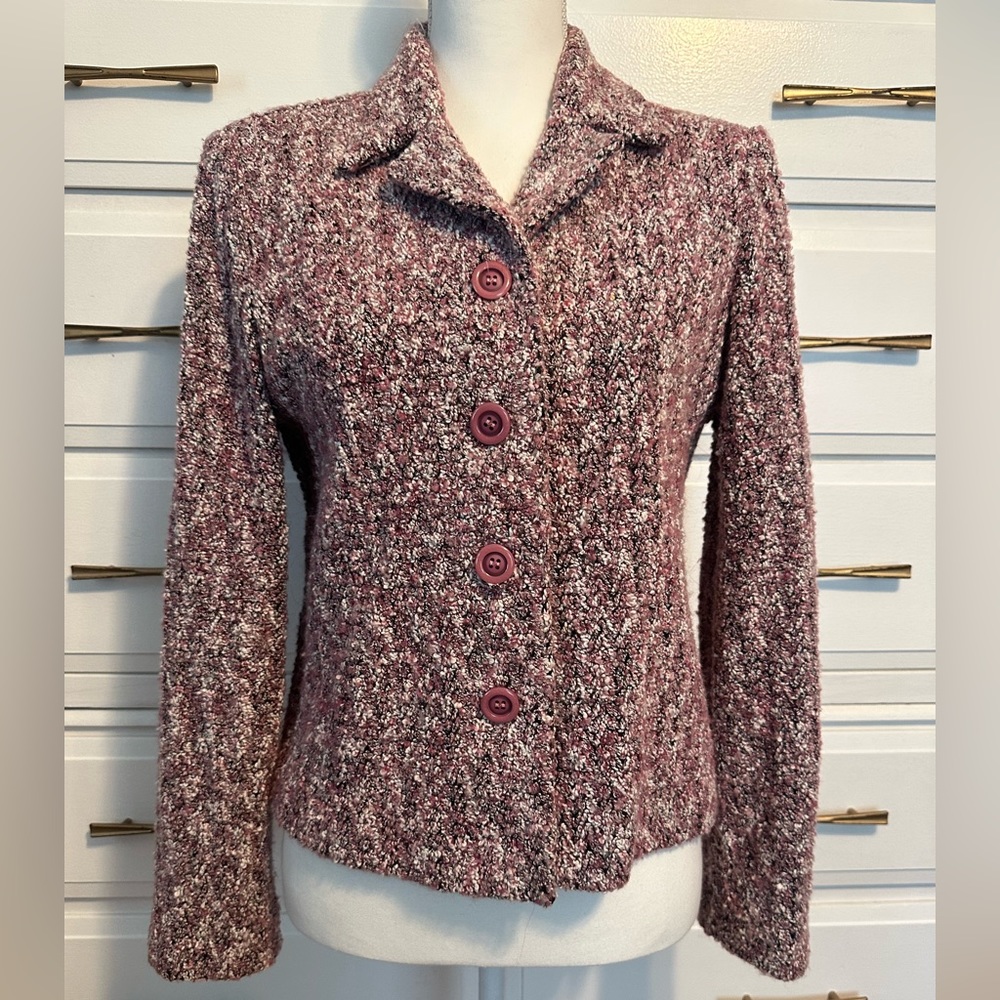 Dress Barn Pink Multicolor Tweed Button Up Blazer - Size S